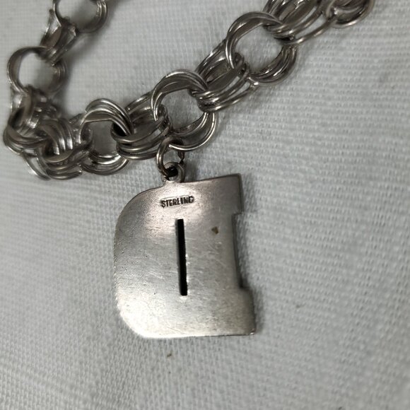 Vintage American Sterling Heavy Curb Triple Round Cable Link Charm Bracelet - Picture 7 of 12